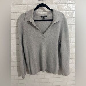 Banana Republic Rugby Long Sleeve Sweater Polo Gray Johnny-collar V Neck #1966